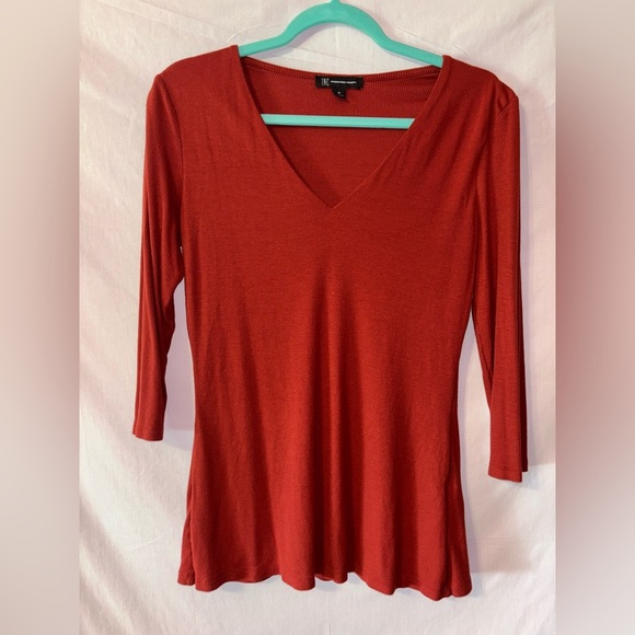 INC International Concepts Red V-Neck Blouse - Picture 1 of 8